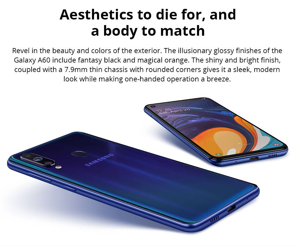 Samsung Galaxy A60 4G LTE Smartphone 6.3 Inch Snapdragon 675G 6GB 64GB 32.0MP+8.0MP+5.0MP Triple Rear Cameras Fingerprint ID Dual SIM Android 9.0 - Daybreak Black