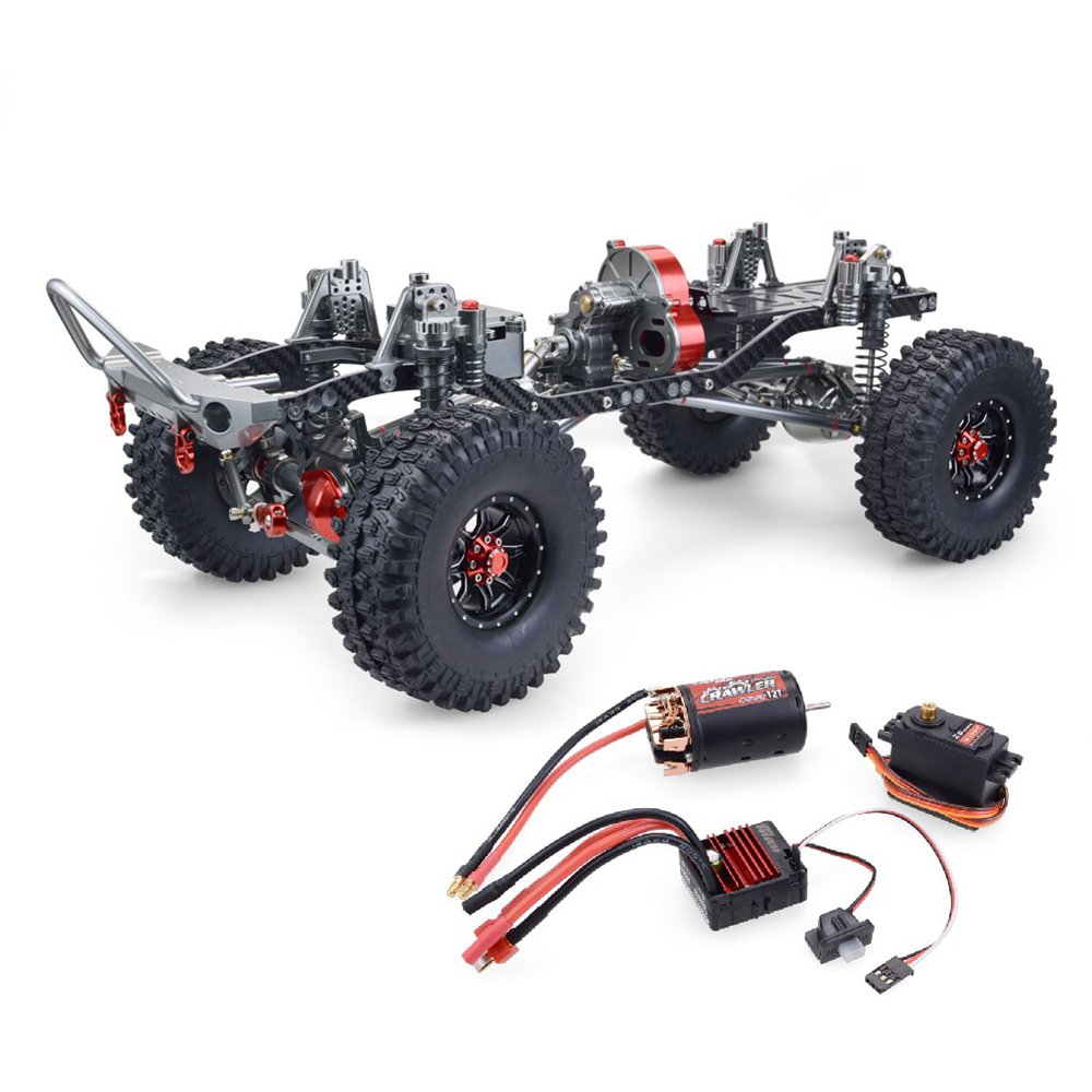 Upgrade Straight Bridge 313mm Wheelbase CNC Aluminum And Carbon Fiber Chassis With Power System For 1/10 AXIAL SCX10 RC Rock Crawler Climbing Vehicle