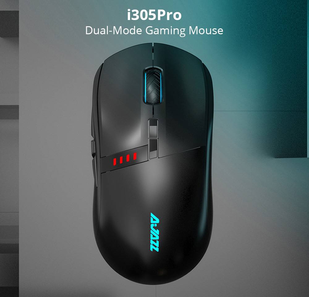 Ajazz i305Pro Gaming Mouse Wireless/Wired Dual-Mode Switch 16000 DPI 8 Keys Customized Programmable Buttons RGB Colorful Lights - Black