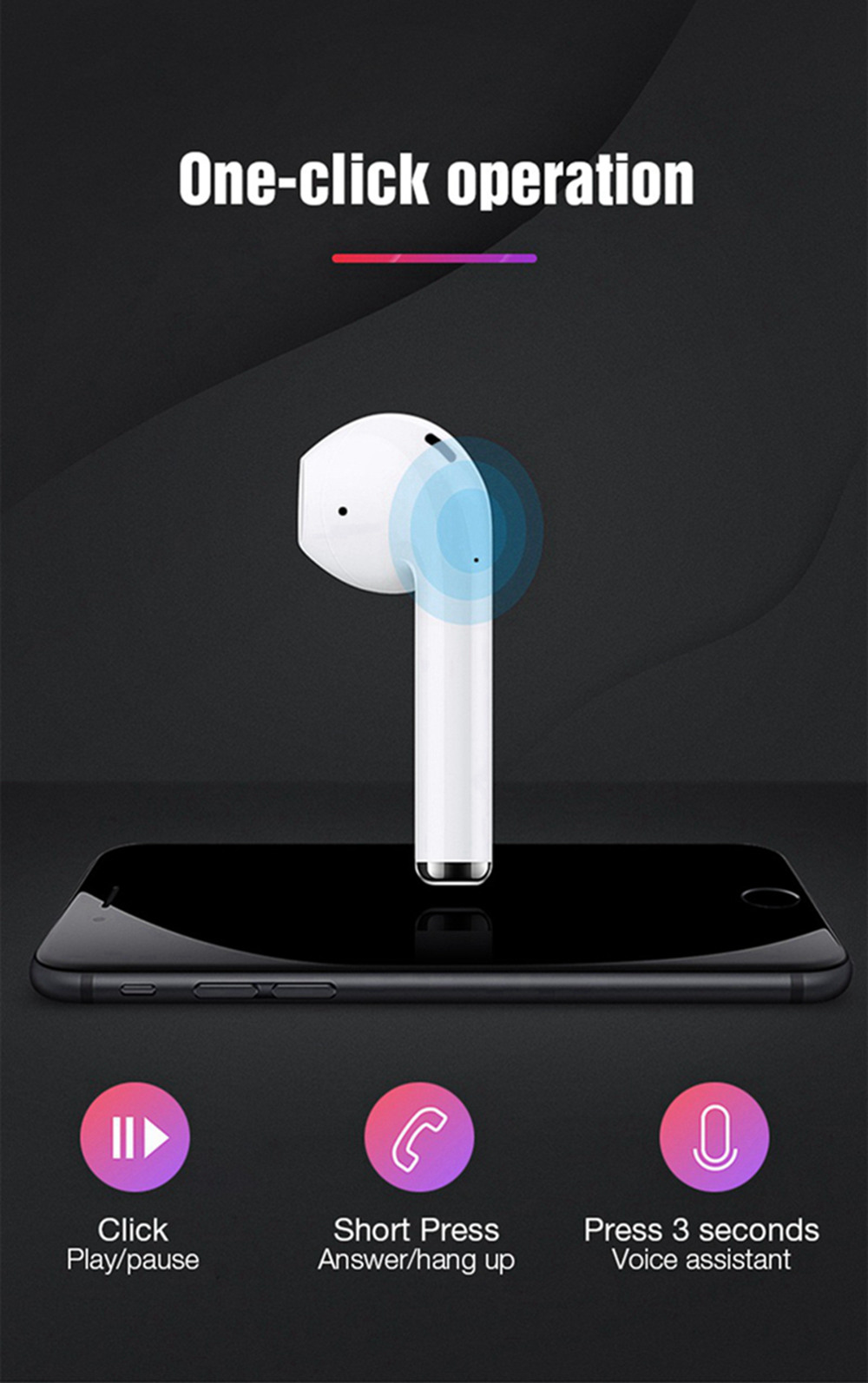 Apods i12 TWS Bluetooth 5.0 Earbuds HiFi Heavy Bass - Black