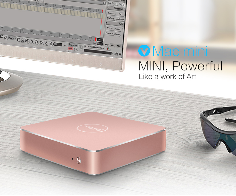 VOYO VMac (V1) Mini PC Licensed Windows 10.1 64bit Intel Apollo Lake Pentium N4200 4G DDR3L 32G eMMC 128G SSD 4K 2.4G/5G WIFI Gigabit LAN LibreELEC - Gold