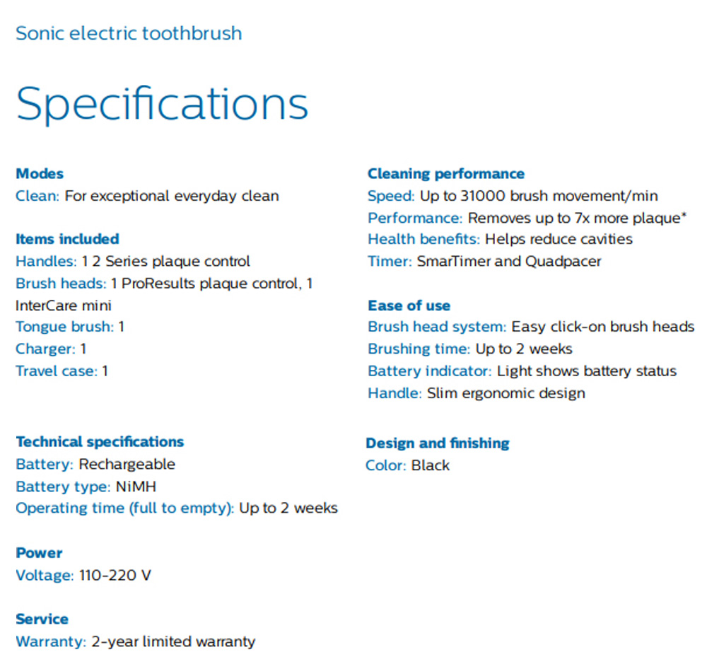 Philips Sonicare 2 Series Plaque Control HX6213/60 Sonic Electric Toothbrush With 3 Brush Heads - Black