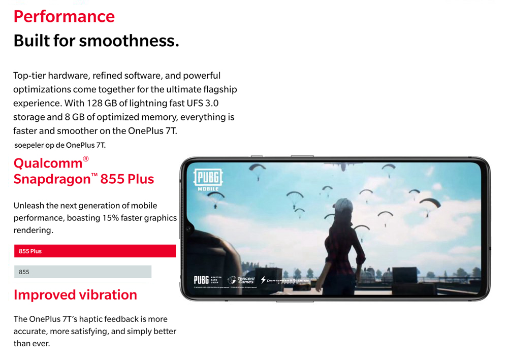 OnePlus 7T 6.55 Inch 4G LTE Smartphone Snapdragon 855 Plus 8GB 256GB 48.0MP+12.0MP+16.0MP Triple Rear Cameras NFC Face Unlock Oxygen OS Global Rom - Frosted Silver
