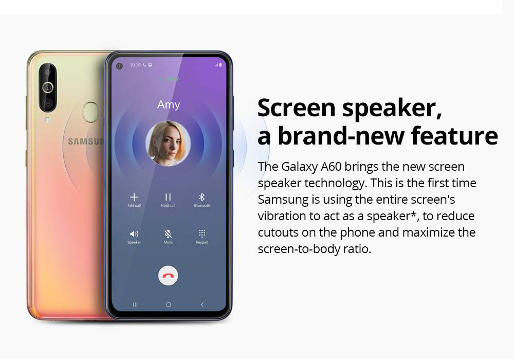 Samsung Galaxy A60 4G LTE Smartphone 6.3 Inch Snapdragon 675G 6GB 128GB 32.0MP+8.0MP+5.0MP Triple Rear Cameras Fingerprint ID Dual SIM Android 9.0 - Shallow Blue
