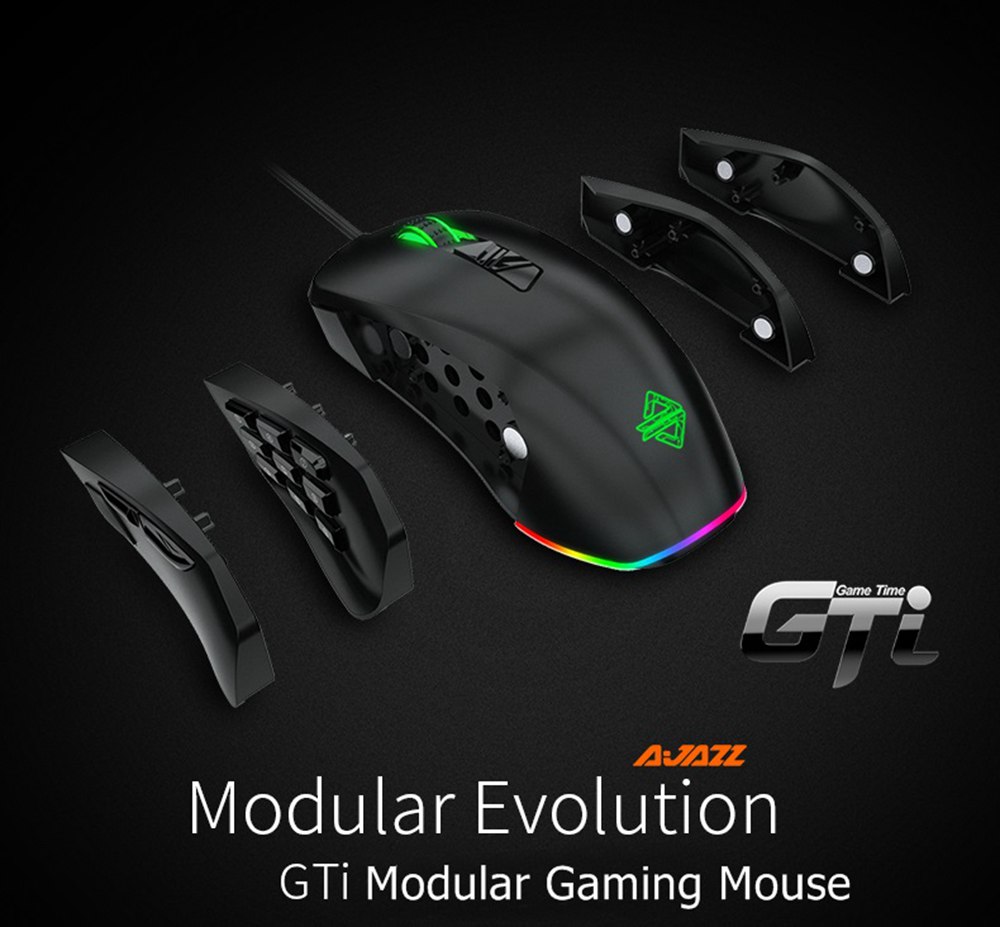 Ajazz GTI Wired Gaming Mouse 5000DPI 6 Programmable Buttons RGB Colorful Lights - Black