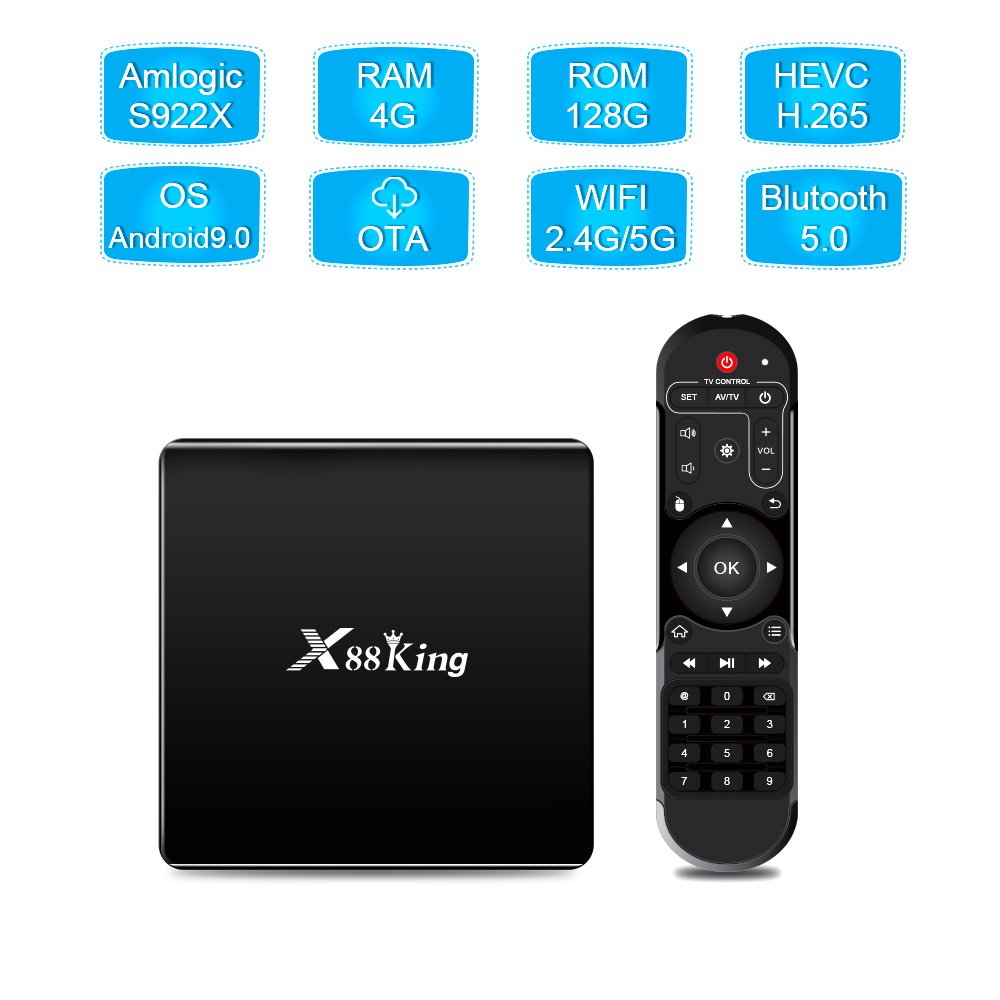 X88 King Amlogic S922X Android 9.0 TV BOX 4GB/128GB eMMC 2.4G+5G WIFI Bluetooth 5.0 USB3.0 Gigabit LAN Optical
