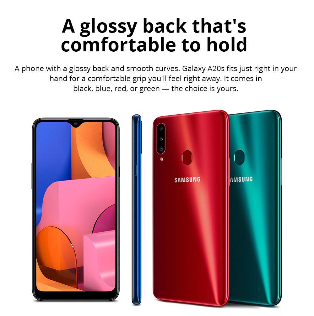 Samsung Galaxy A20s 4G LTE Smartphone 6.5 Inch Snapdragon 450G 4GB 64GB 13.0MP+8.0MP+5.0MP Triple Rear Cameras Fingerprint ID Dual SIM Android 9.0 - Red