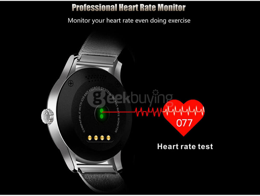 Makibes K88H Smart Bluetooth Watch Heart Rate Monitor Smartwatch MTK2502 Siri Function Gesture Control For iOS Andriod (Stainless Steel Band) - Black