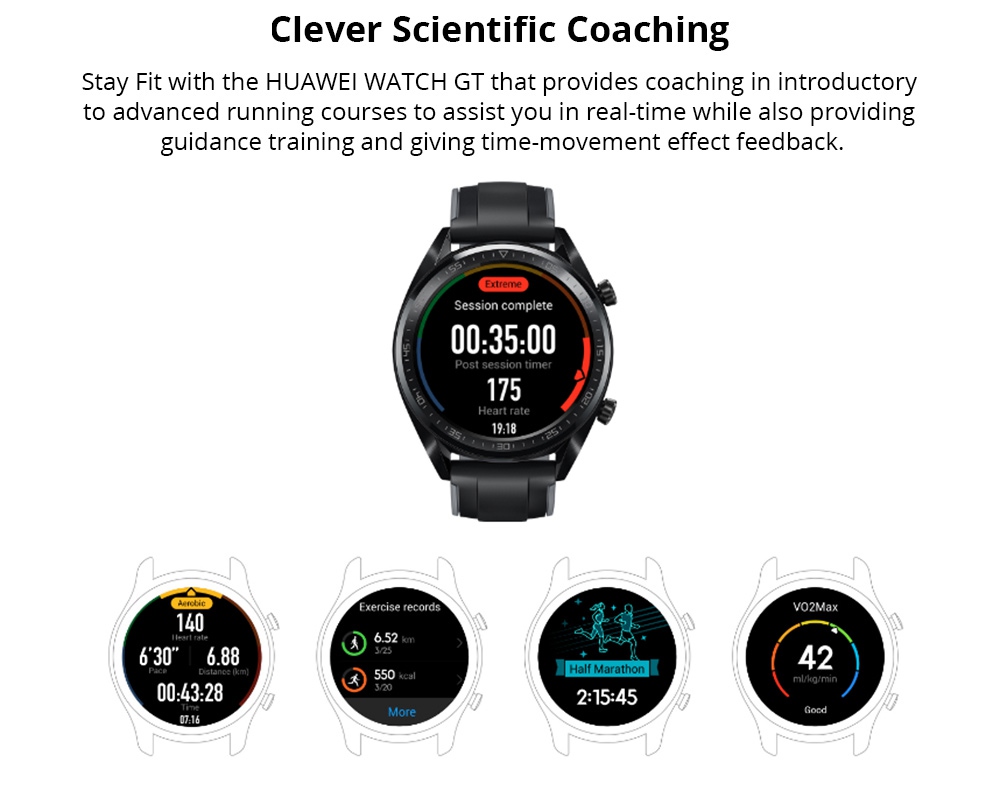 HUAWEI WATCH GT Sports Smart Watch 1.39 Inch AMOLED Colorful Screen Heart Rate Monitor Built-in GPS - Black