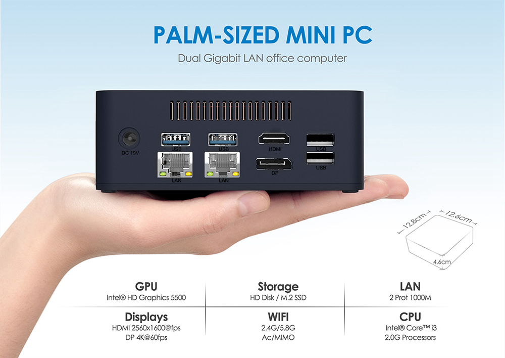 Beelink L55 Intel Core I3-5005U 8GB RAM 512GB SSD Windows 10 Mini PC Dual Band WiFi Bluetooth Dual Gigabit LAN HDMI+DP-Black