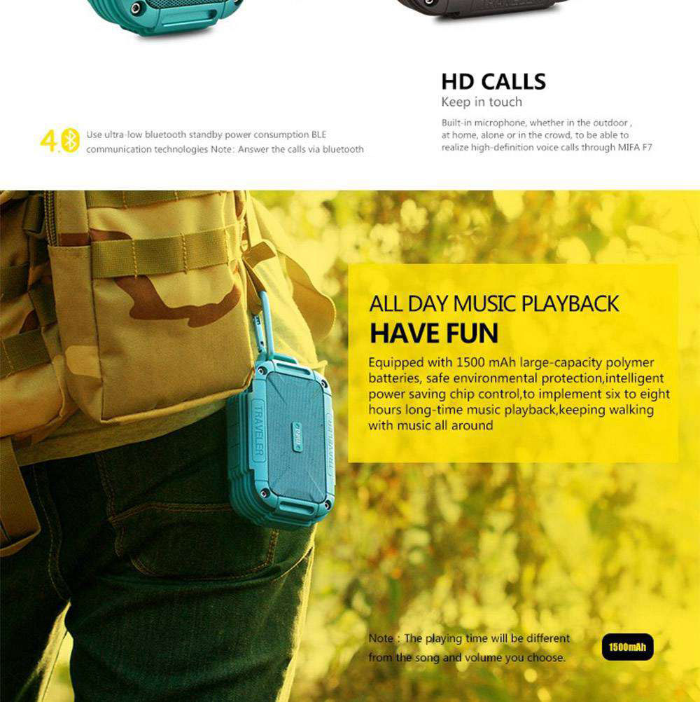 MIFA F7 Bluetooth 4.0 Wireless Speaker IPX56 Built-in 1500mAh Battery DSP Sound - Gray