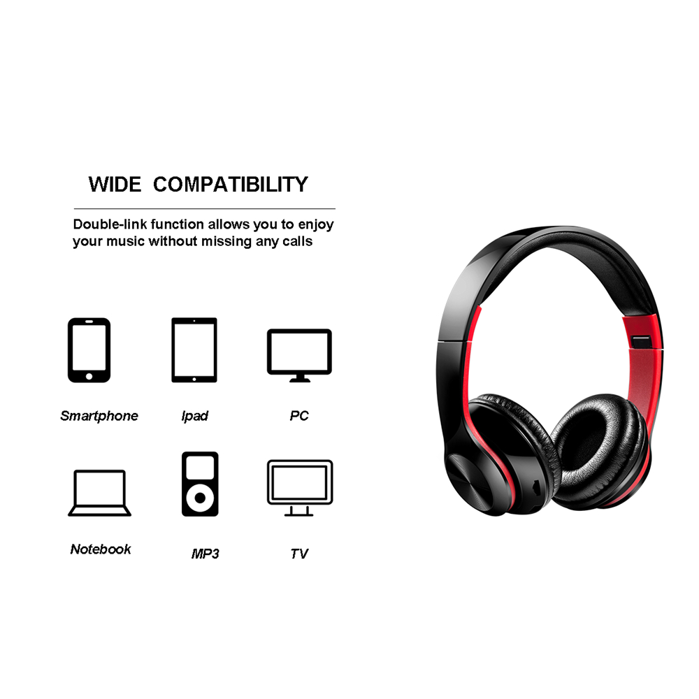 WZ8 Wireless Bluetooth 5.0 Headphone Stereo Bass Noise Cancelling - Red