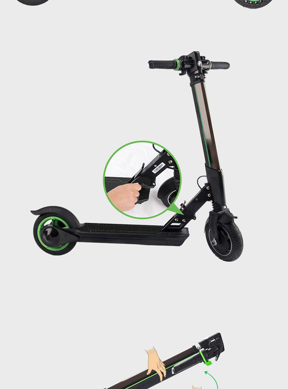 E1 Portable Folding Electric Scooter 8.5-inch Tires 300W Motor Max 25km/h 7.5Ah Battery - Green