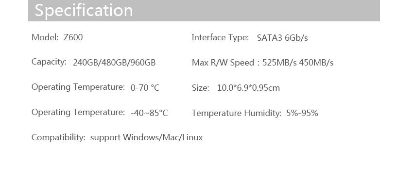 Juhor Z600 Internal SSD 960GB SATA3 2.5 Inch Max Speed 525 MB/s Solid State Drive - Black