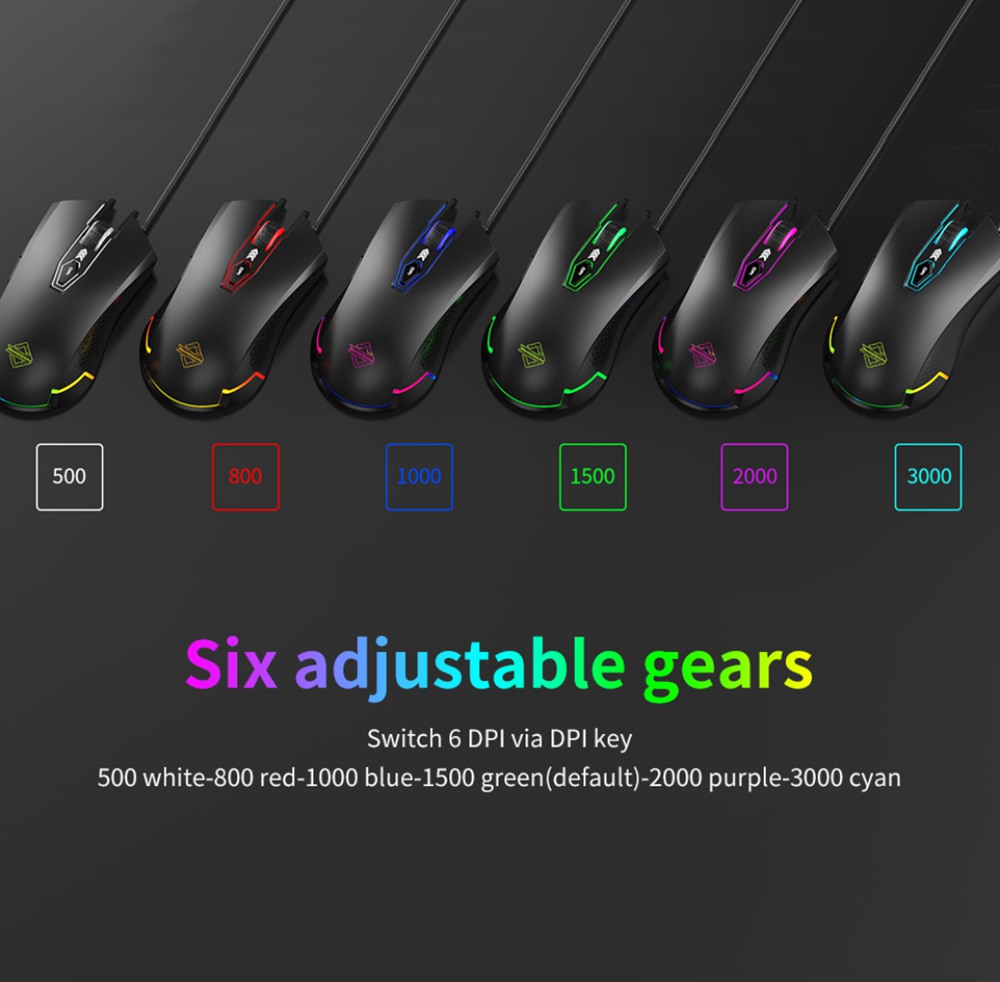 Ajazz AJ203 Wired Esport Gaming Mouse Ergonomic RGB Backlight 3000 Adjustable DPI - Black