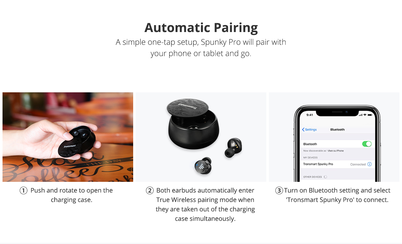 Tronsmart Spunky Pro Bluetooth 5.0 TWS Earbuds Wireless Charging IPX5 Water Resistant