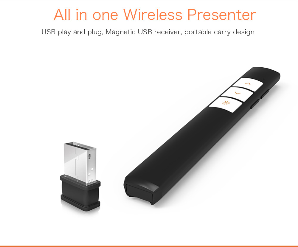 Viboton PP932 Wireless Lase Presenter All-in-one Laser Pointer 2.4G FR Ergonomic Streamlined Technology Multimedia Presentation Remote Control Widely Compatible With Indicator Light - Black