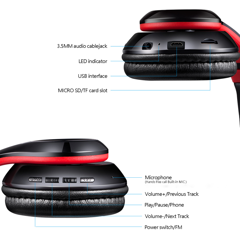 WZ8 Wireless Bluetooth 5.0 Headphone Stereo Bass Noise Cancelling - Red