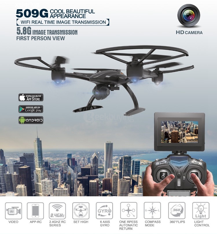 JXD 509G JXD509G 5.8G FPV With 2.0MP HD Camera Altitude Hold Mode RC Quadcopter