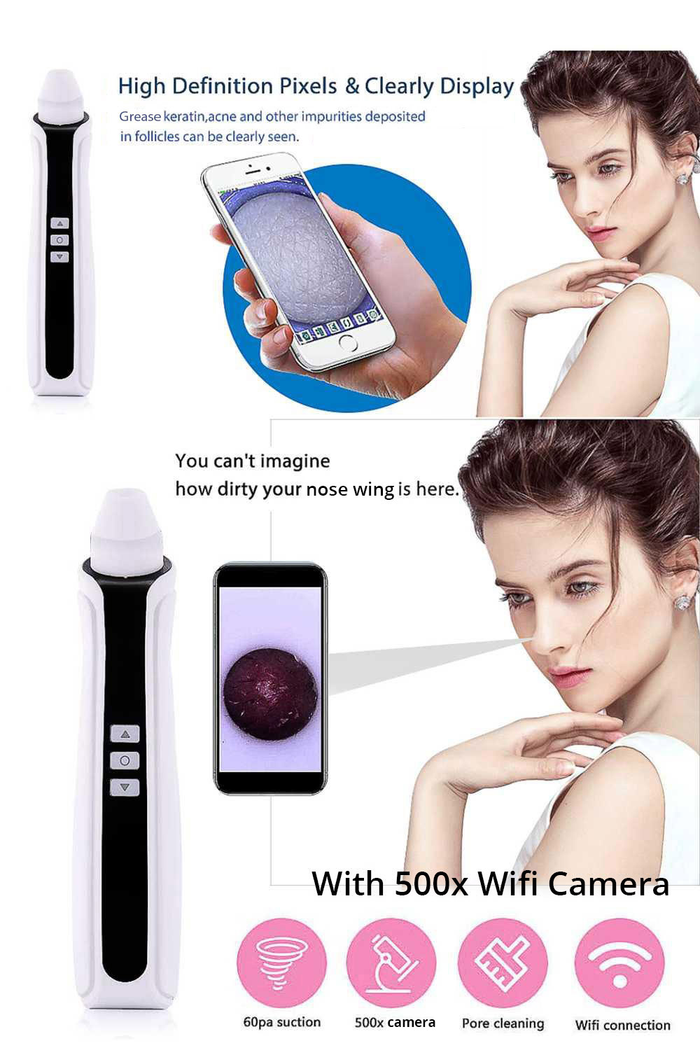 AKJ Electric Blackhead Cleansing Instrument Vacuum Suction Blackhead Remover - Black