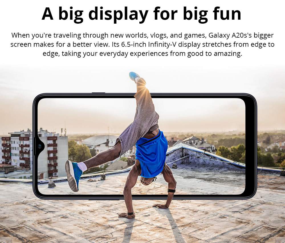 Samsung Galaxy A20s 4G LTE Smartphone 6.5 Inch Snapdragon 450G 4GB 64GB 13.0MP+8.0MP+5.0MP Triple Rear Cameras Fingerprint ID Dual SIM Android 9.0 - Black