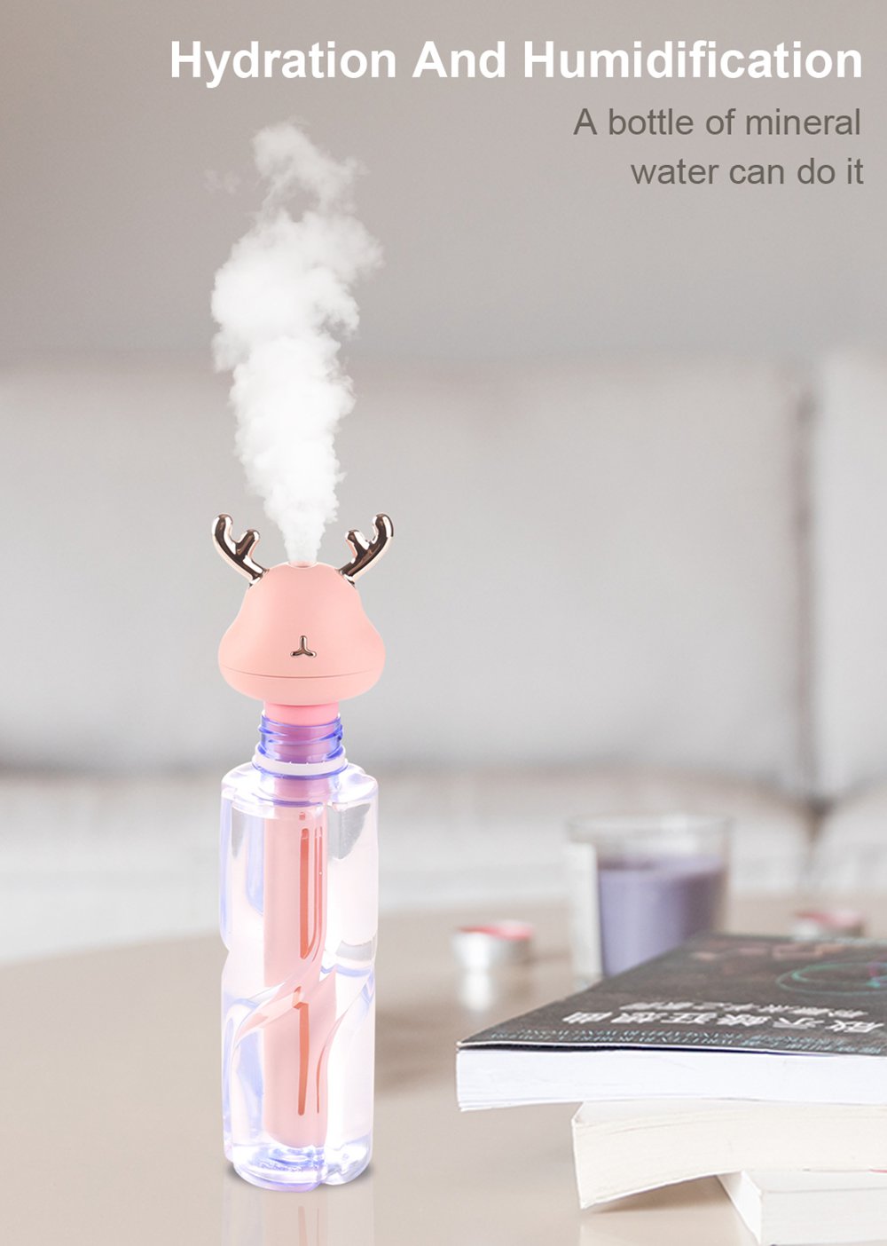 Mini USB Portable Deer Cool Mist Humidifier For Travel Car Home Hotel Office -White