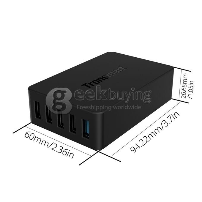 Qualcomm Certified Tronsmart Quick Charge 2.0 54W 5 Ports Desktop USB Charger Wall Charger for Samsung/Sony - EU Plug
