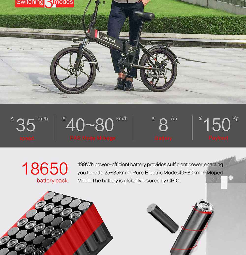 Samebike 20LVXD30 Portable Folding Smart Electric Moped Bike 350W Motor Max 35km/h 20 Inch Tire - White