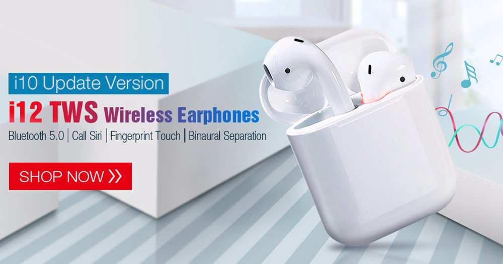 Apods i12 TWS Bluetooth 5.0 Earbuds HiFi Heavy Bass - Black