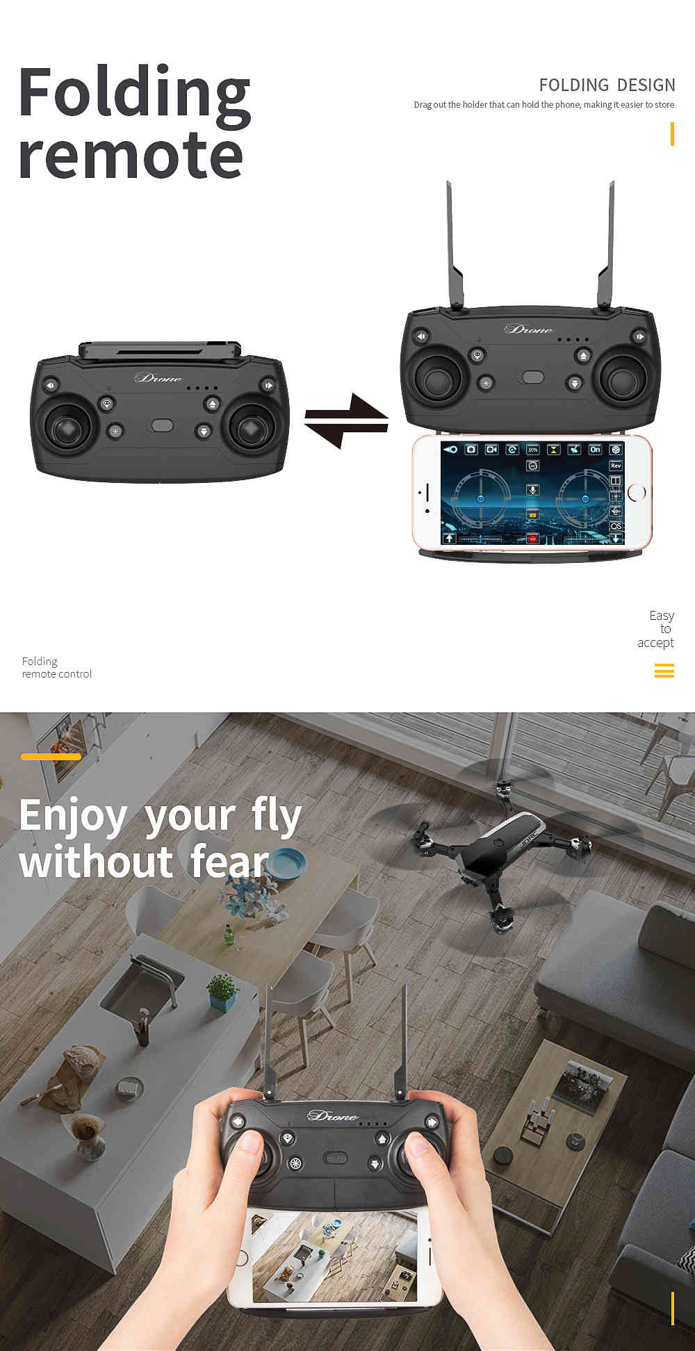 JDRC JD-20S 720P WIFI FPV Flying Time 15mins With 120 Degree Wide-angle Camera Altitude Hold Mode Foldable RC Drone RTF-Black