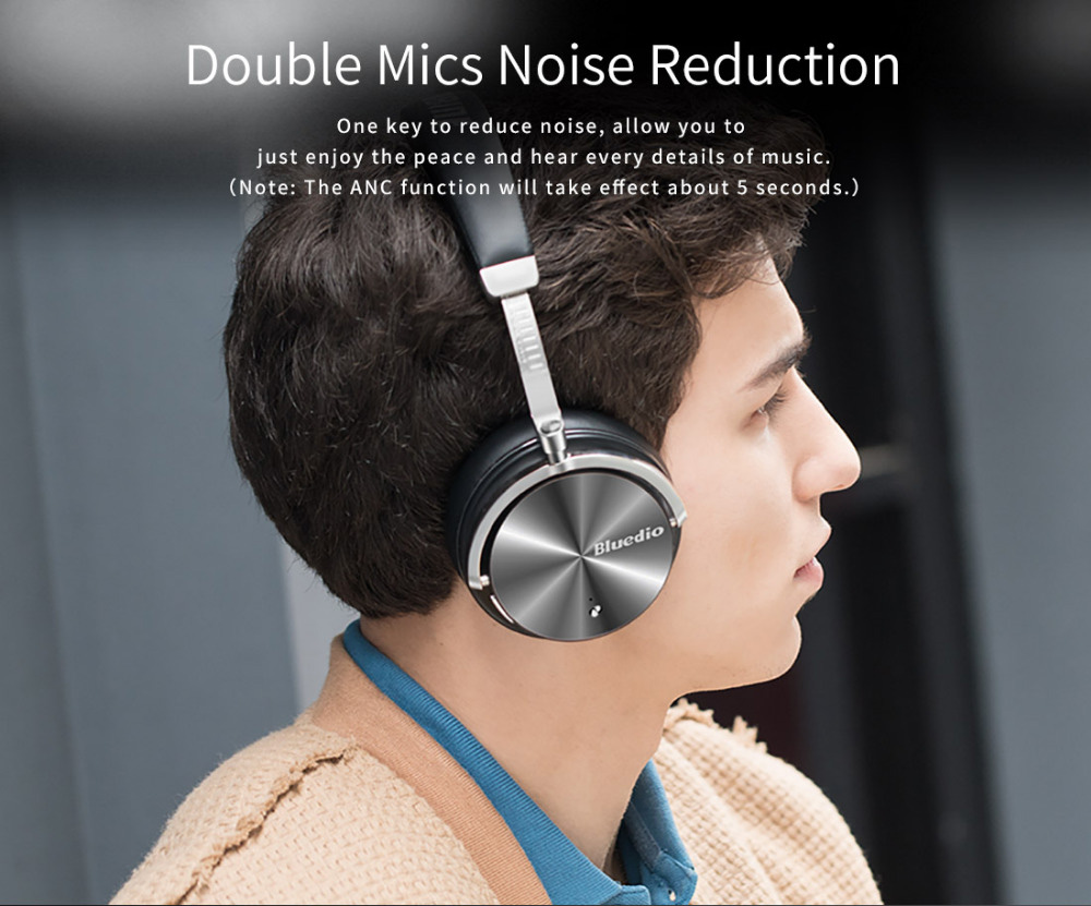 Bluedio T4S Wireless Bluetooth Headphones with Mic Active Noise Cancelling - White
