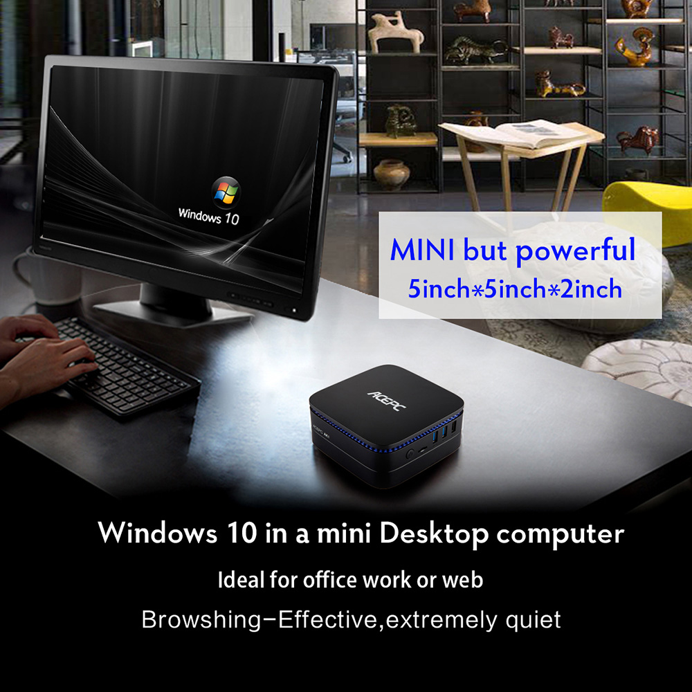 ACEPC AK1H Licensed Windows 10 Intel Celeron J3455 6GB/64GB Mini PC SATA 3.0 USB3.0*2 HDMI*2 Type-C Dual Band WiFi Gigabit LAN Bluetooth 2.5 inch HDD Bay