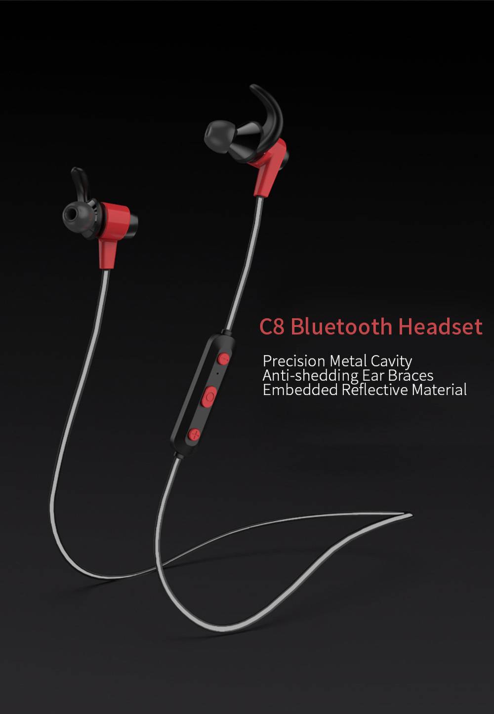 Maxchange C8 Bluetooth Sports Earphones Magnetic Absorption Anti-fiber Cable 7 Hours Playtime - Black