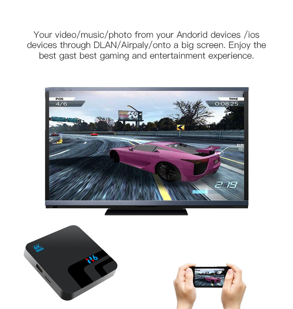 H6 Android9.0 Allwinner H6 2G/16G 6K HDR TV Box 2.4G WiFi 100Mbps LAN USB3.0 - Black