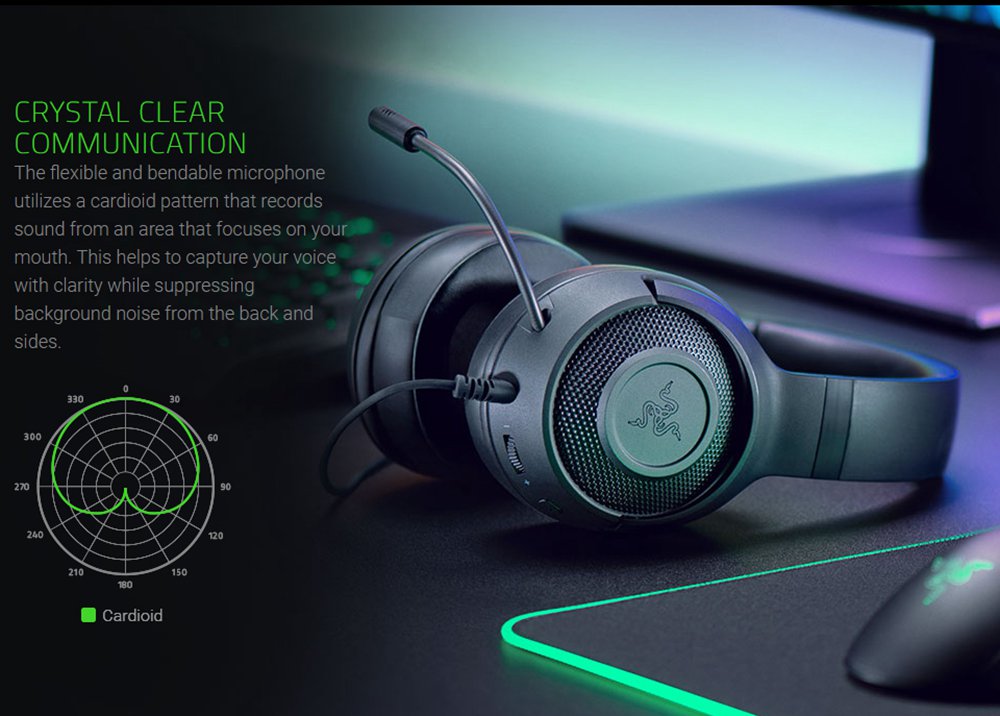 Razer Kraken X 7.1 Surround Sound Gaming Headset Audio Control Bendable Cardioid Mic for Xbox One*/PS4/Switch