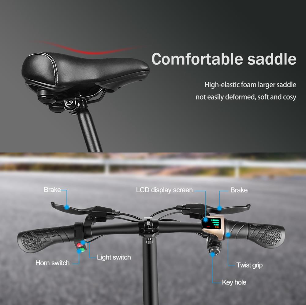 FreeAurora T18 ZiYouJiGuang Portable Folding Smart Electric Moped Bicycle 250W Motor 25Km/h 15.74 Inch Tire - Black
