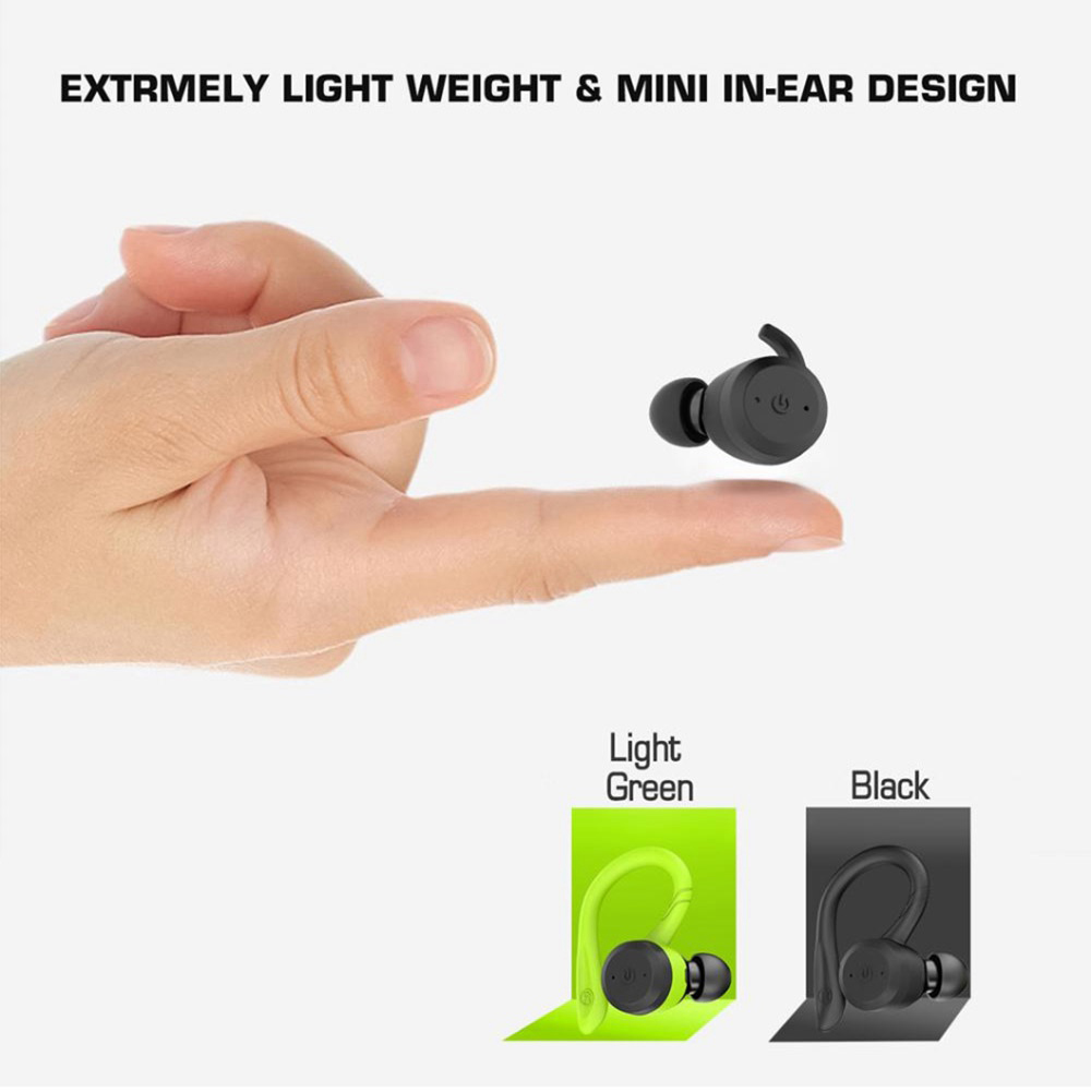BE1018 Bluetooth 5.0 TWS Earbuds 650 mAh Charging Box HD Stereo Sound IPX7 Noise Cancelling Hang Clip - Green