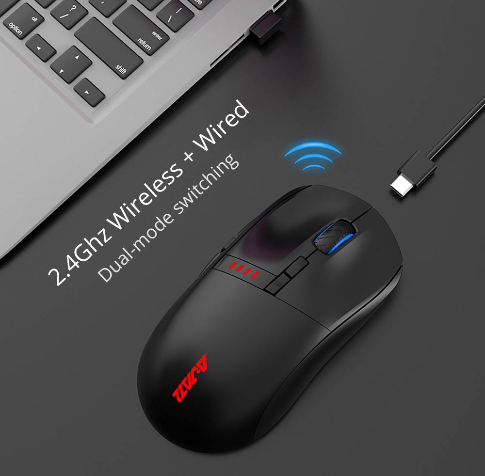 Ajazz i305Pro Gaming Mouse Wireless/Wired Dual-Mode Switch 16000 DPI 8 Keys Customized Programmable Buttons RGB Colorful Lights - Black