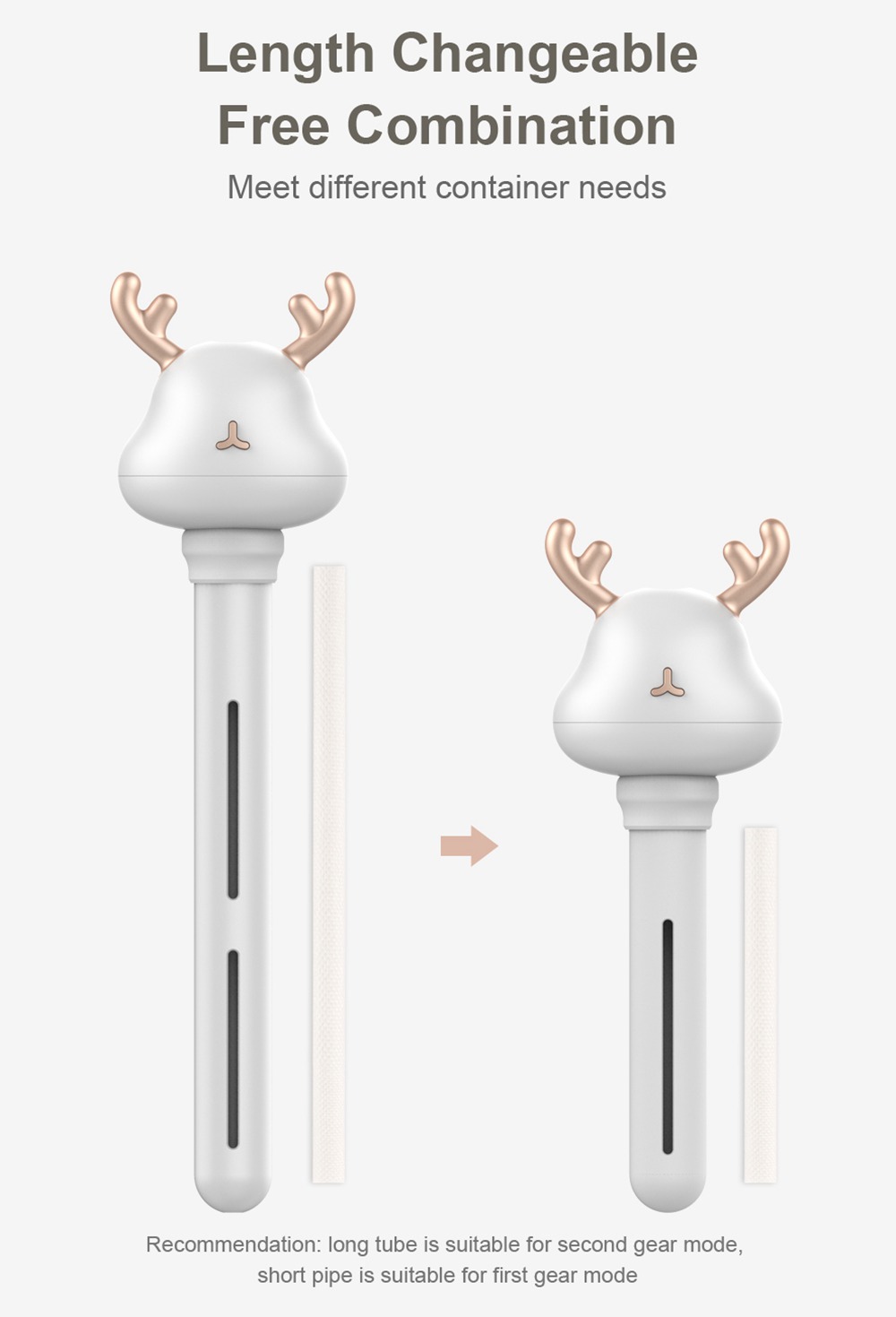 Mini USB Portable Deer Cool Mist Humidifier For Travel Car Home Hotel Office -White