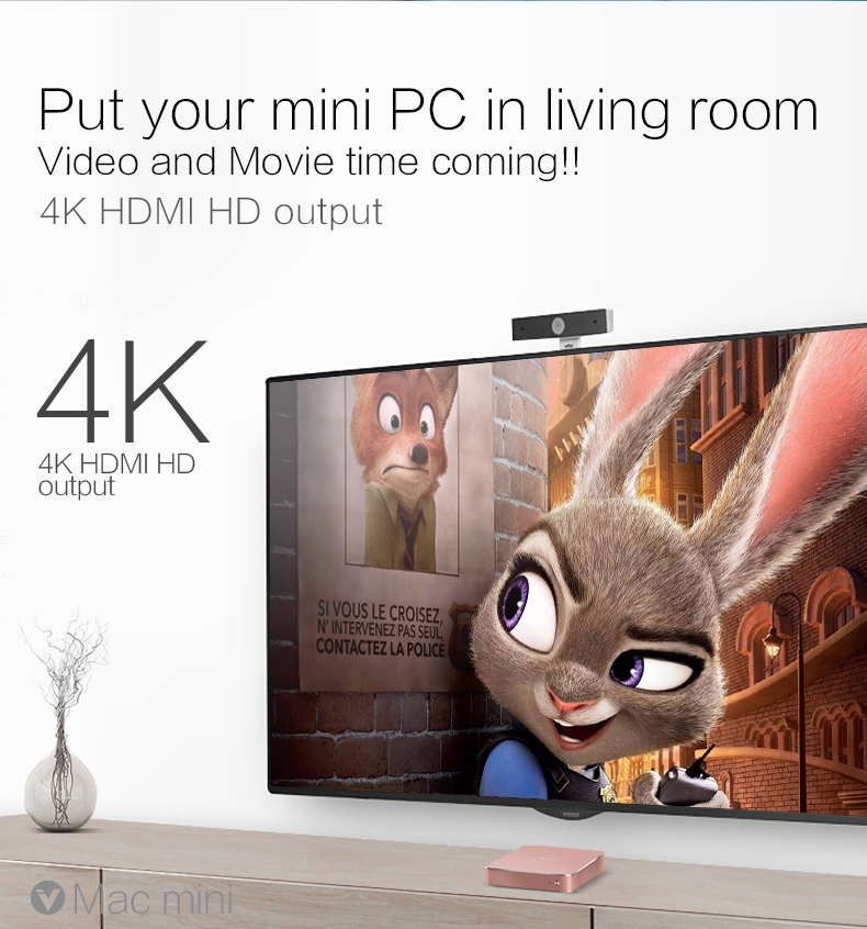 VOYO VMac (V1) Mini PC Licensed Windows 10.1 64bit Intel Apollo Lake Pentium N4200 4G DDR3L 32G eMMC 128G SSD 4K 2.4G/5G WIFI Gigabit LAN LibreELEC - Gold