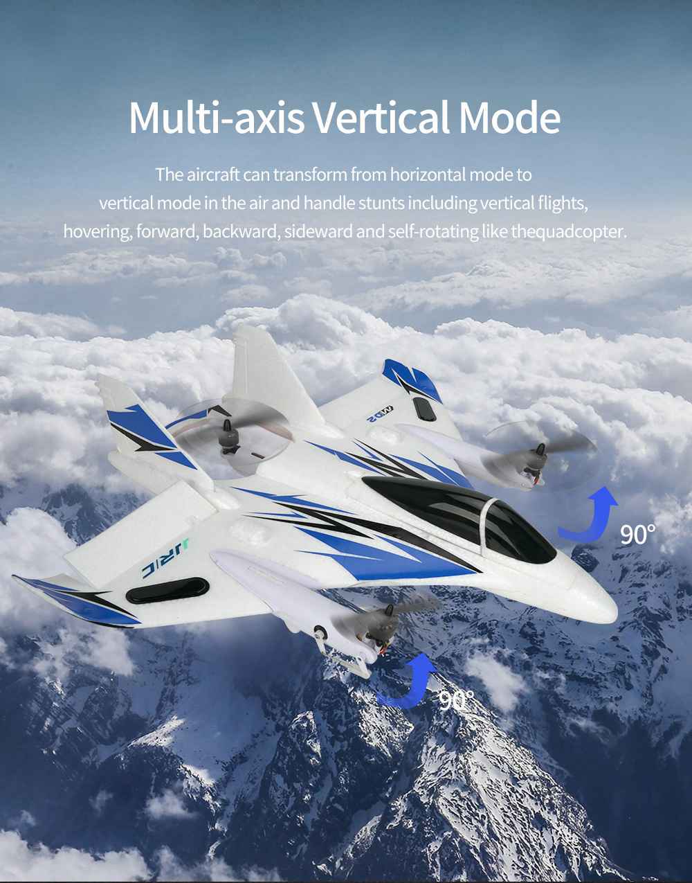 JJRC M02 2.4G 6CH Brushless EPO 450mm Wingspan 3D/6G Mode Switchable VTOL FPV Flying Wing RC Airplane RTF - Blue