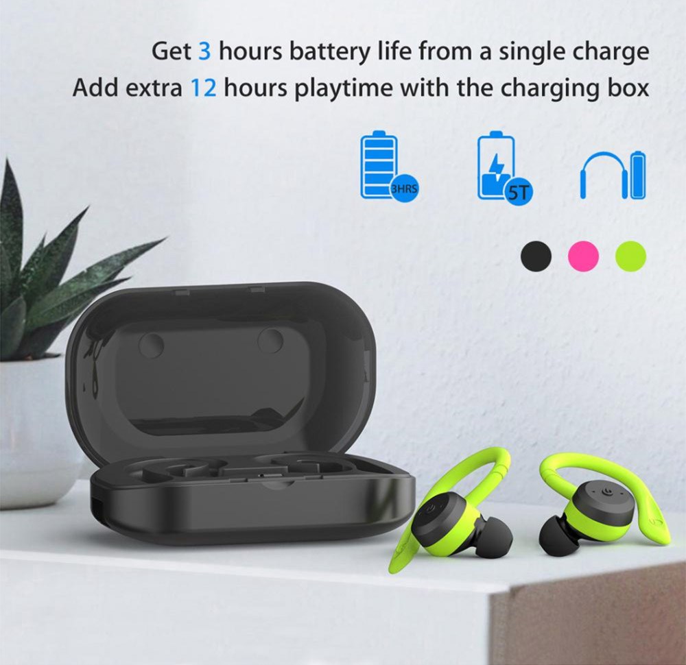BE1018 Bluetooth 5.0 TWS Earbuds 650 mAh Charging Box HD Stereo Sound IPX7 Noise Cancelling Hang Clip - Yellow