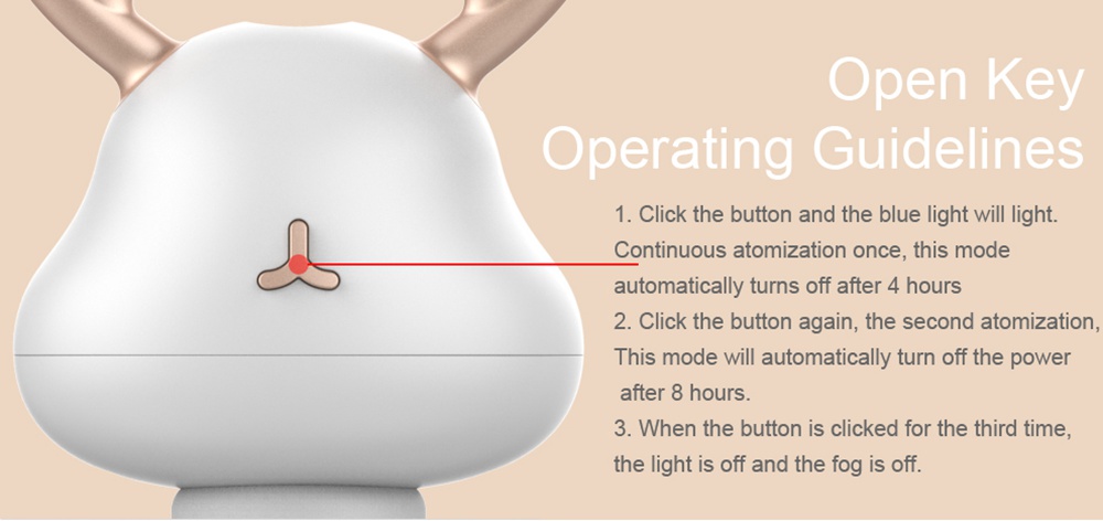 Mini USB Portable Deer Cool Mist Humidifier For Travel Car Home Hotel Office - Pink