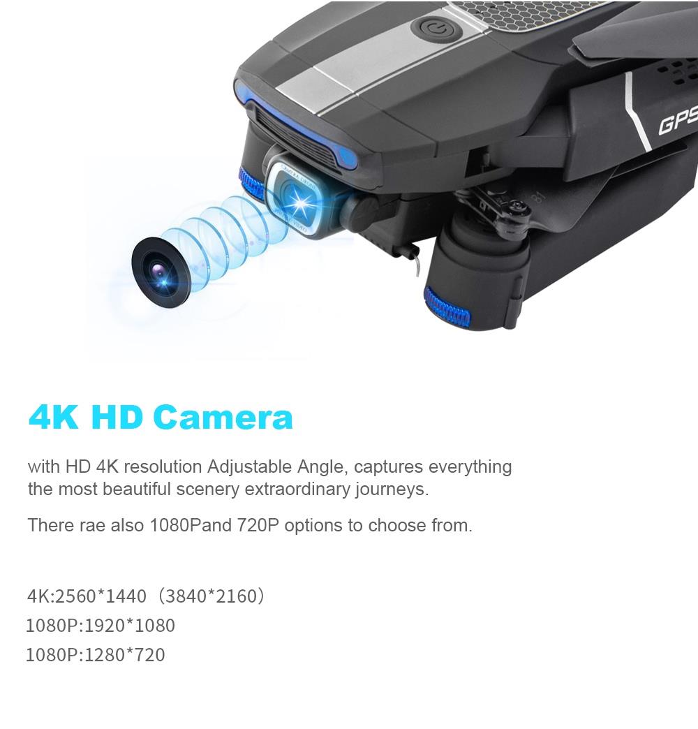JDRC JD-22S 4K 5G WIFI FPV Foldable GPS RC Drone With Adjustable UHD Camera 16mins Flight Time Follow Me Mode RTF - One Battery With Bag
