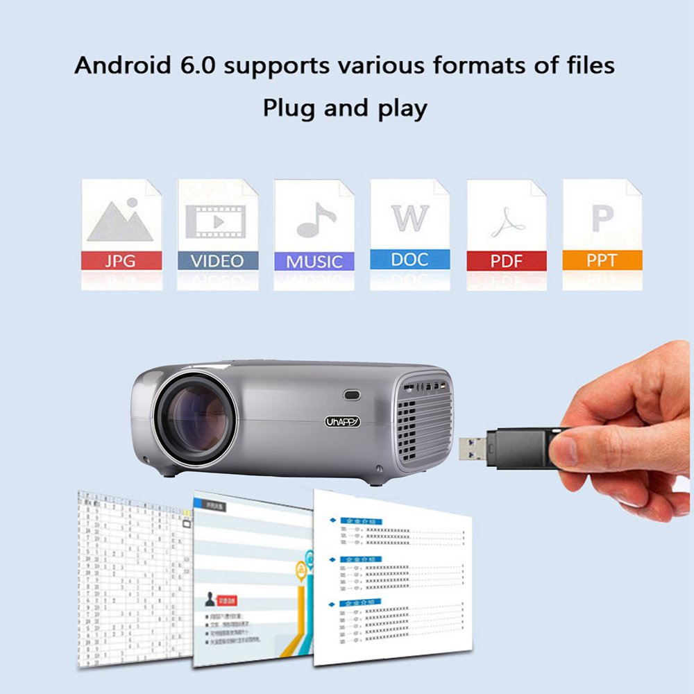 Uhappy U43 Pro S905X Android Projector 2600 Lumen 1G/8G Bluetooth 1080P support WIFI AV\VGA\USB\SD\HDMI*2