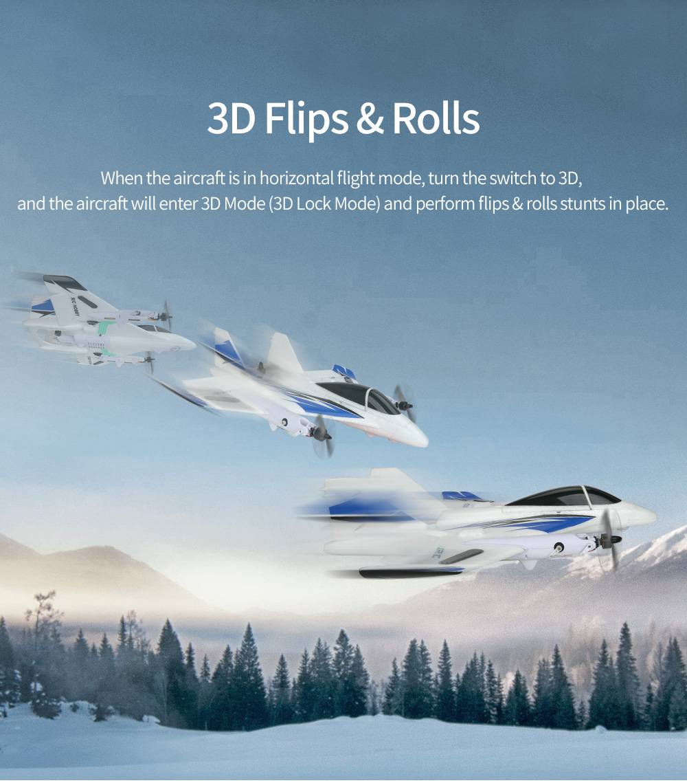JJRC M02 2.4G 6CH Brushless EPO 450mm Wingspan 3D/6G Mode Switchable VTOL FPV Flying Wing RC Airplane RTF - Blue