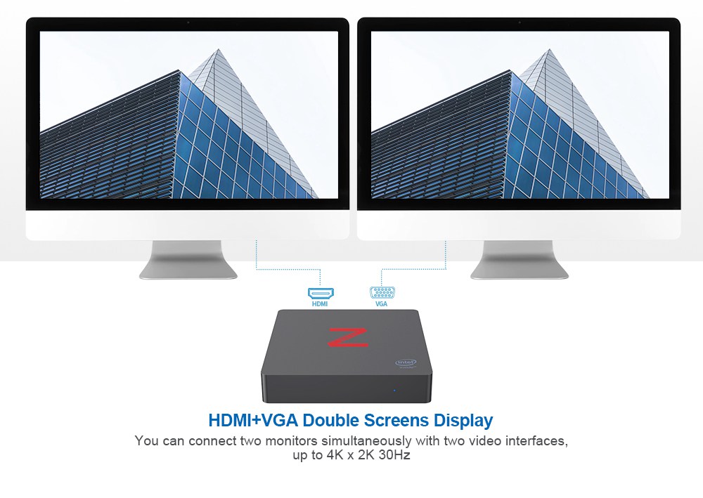 Z85 Intel Z8350 Wall-mounted MINI PC 4G/64G HDMI+VGA 2.4G/5G WIFI Bluetooth Gigabit LAN USB3.0