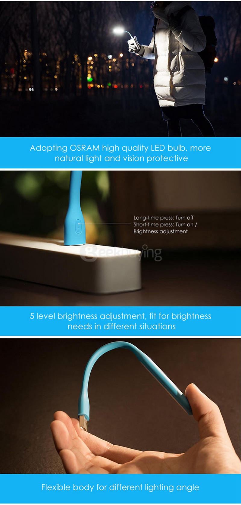 Original Xiaomi USB LED Light Enhanced Version Portable Energy-saving 5V 1.2W LED Lamp with Adjustable Arm - Blue