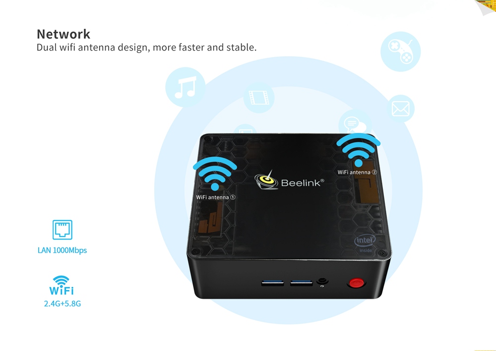 Beelink Gemini X45 Premium Windows 10 Intel Gemini Lake J4105 8GB/128GB Mini PC Intel® UHD Graphics 600 2.4G/5G WIFI Gigabit LAN HDMI*2 USB3.0*4 mSATA PCIE