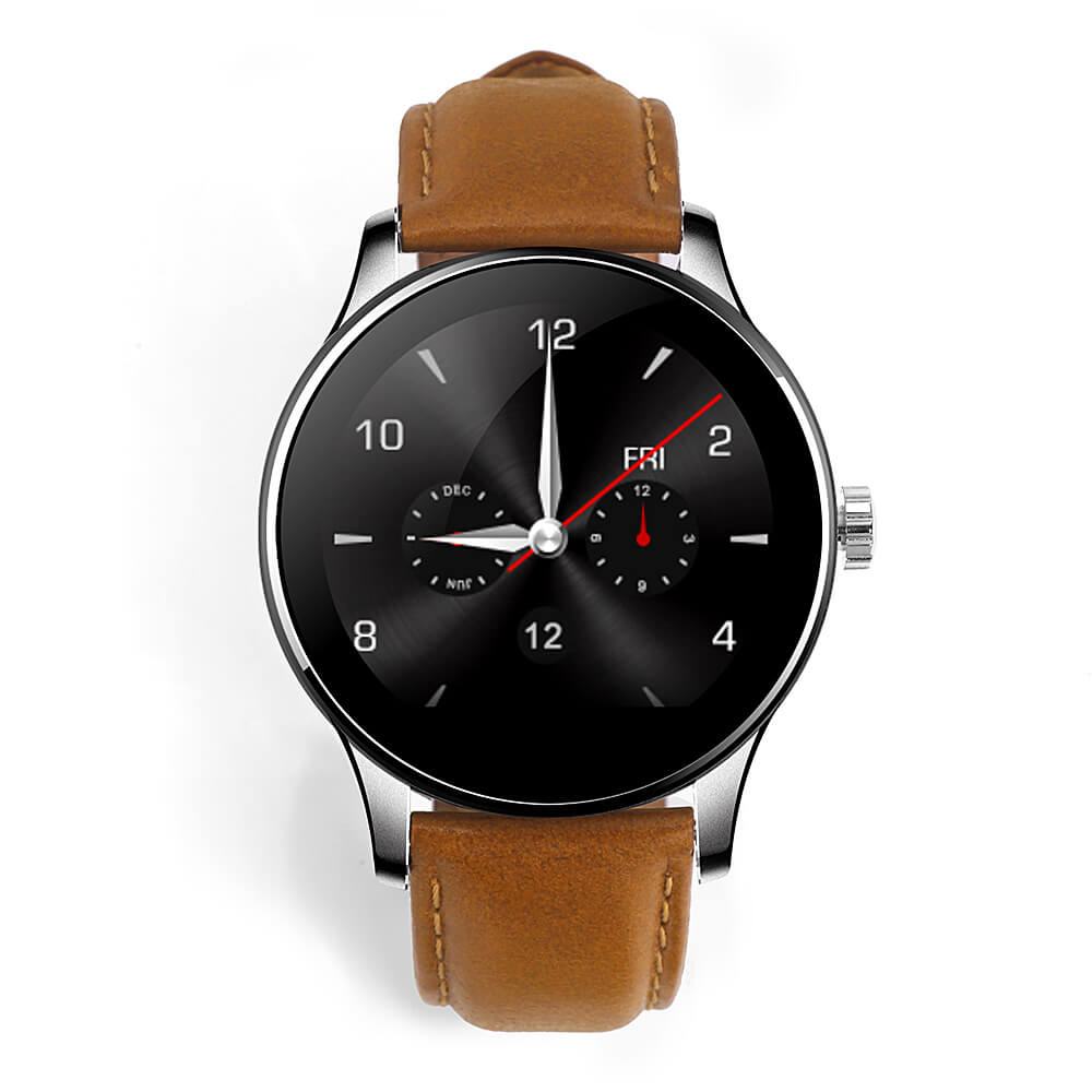 Makibes K88H Smart Bluetooth Watch Heart Rate Monitor Smartwatch MTK2502 Siri Function Gesture Control For iOS Andriod (Leather Band) - Brown